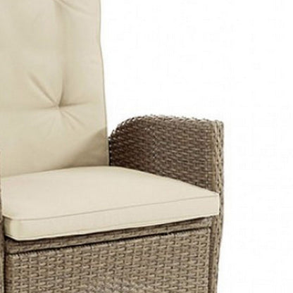 Ankia 25 Inch Outdoor Manual Reclining Chair, Set of 2, Brown Wicker, Beige