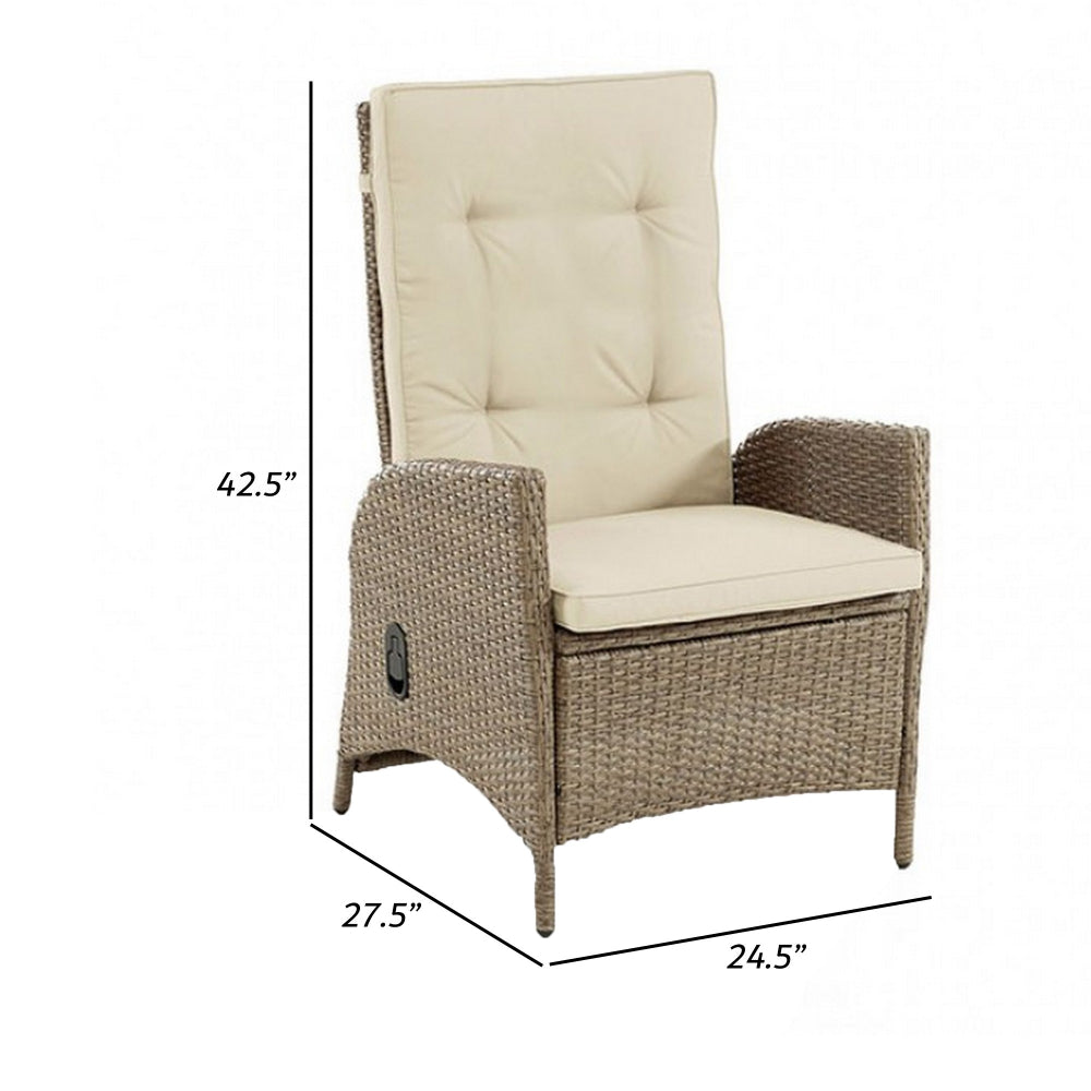 Ankia 25 Inch Outdoor Manual Reclining Chair, Set of 2, Brown Wicker, Beige