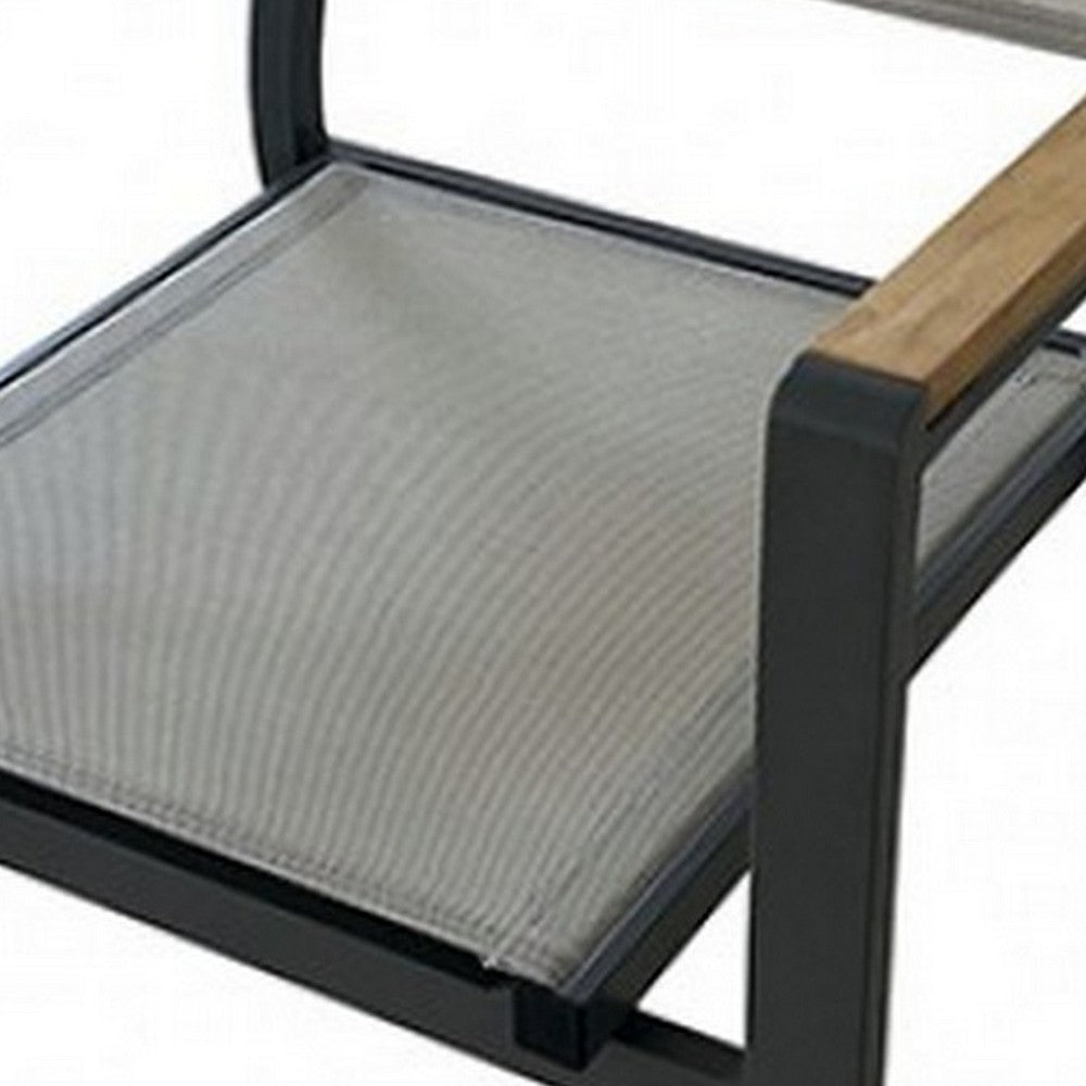 Ankia 23 Inch Outdoor Armchair, Wood, Strong Aluminium Frame, Gray, Brown