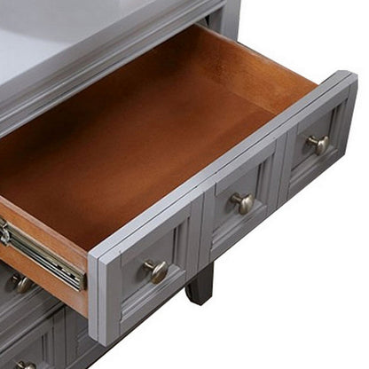 Cile 26 Inch Nightstand, 3 Panel Drawers, Gray Wood, Round Nickel Handles