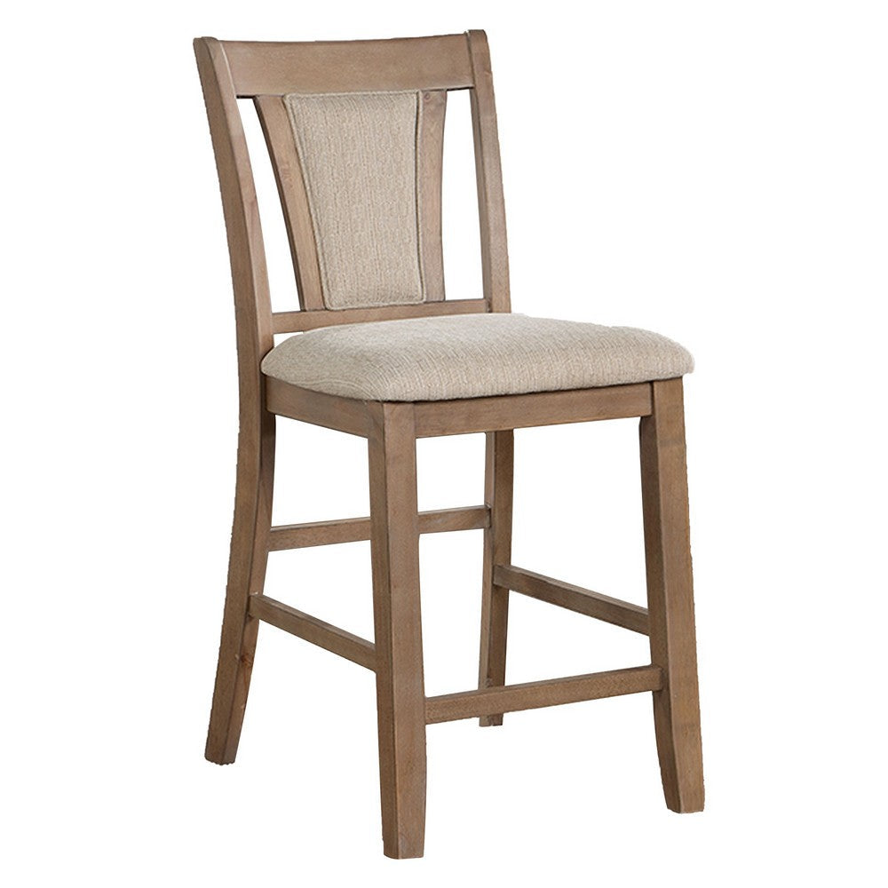 Mana 26 Inch Counter Height Chair, Set of 2, Beige Fabric, Brown Frame