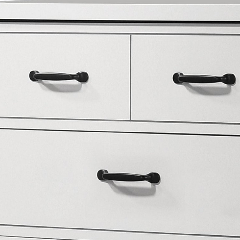 Jermy 47 Inch Tall Dresser, 5 Drawers, Black Handles, Crisp White Finish