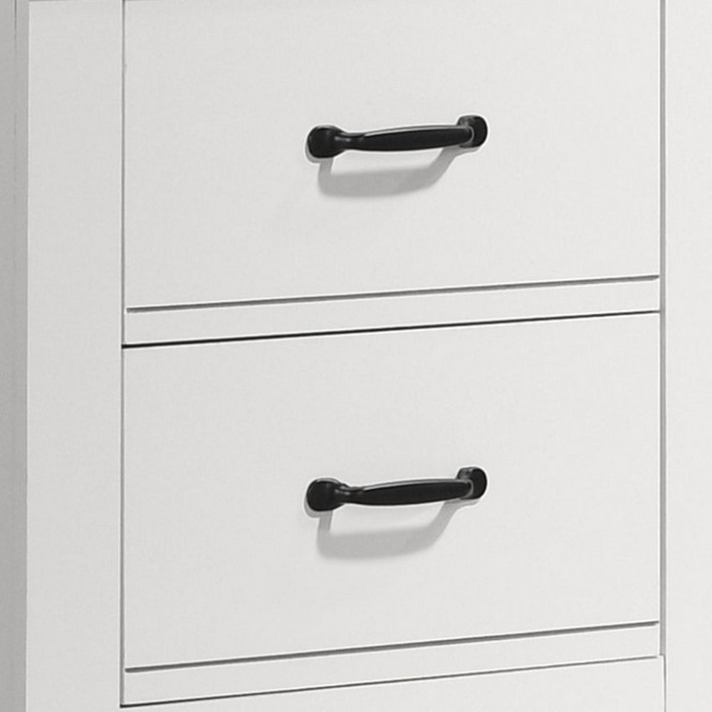 Jermy 22 Inch Nightstand, 2 Drawers, Black Handles, Crisp White Finish