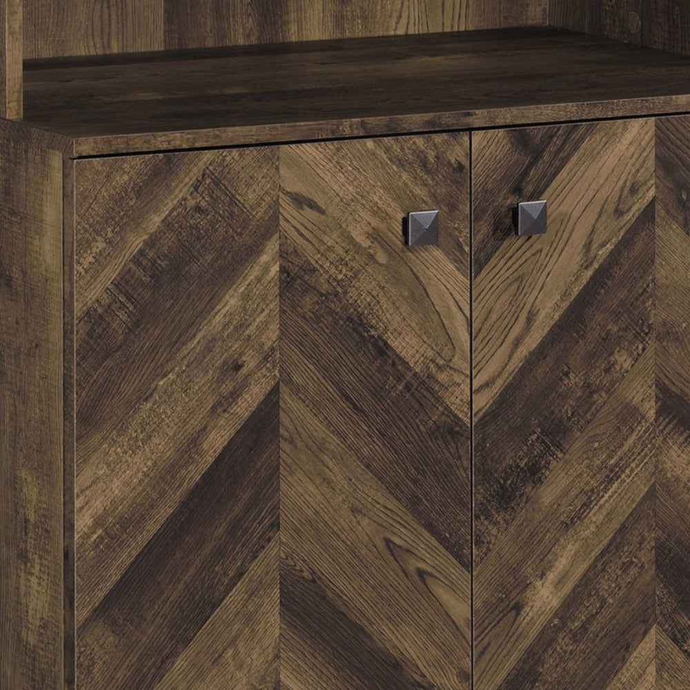 63 Inch Wine Cabinet with Double Doors, 2 Adjustable Shelves, Rich Brown