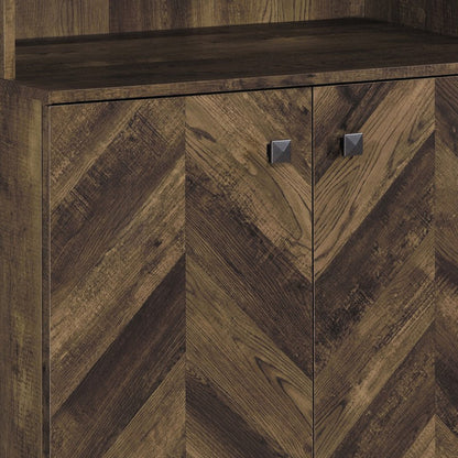 63 Inch Wine Cabinet with Double Doors, 2 Adjustable Shelves, Rich Brown
