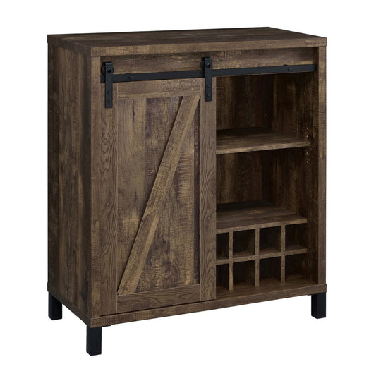 42 Inch Bar Cabinet with Single Sliding Door, Two Open Shelves, Black