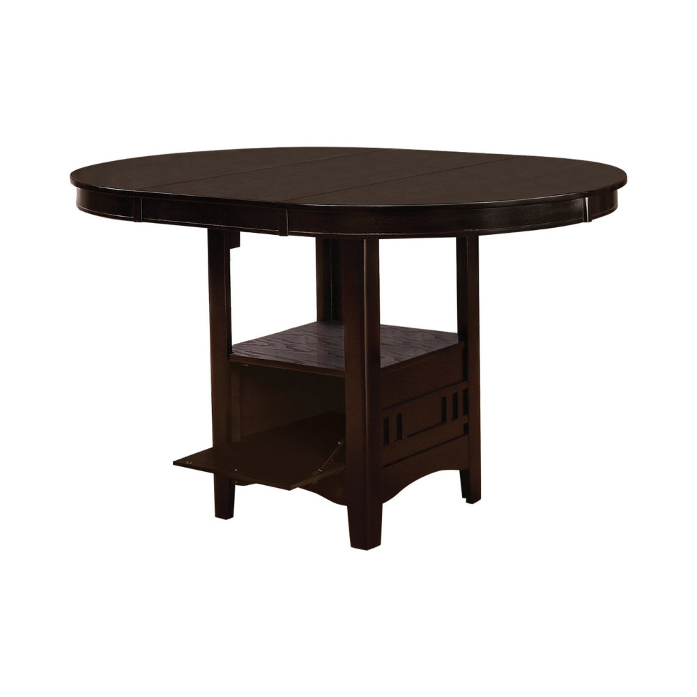 60 Inch Counter Height Table with Storage, Open Shelf, 6 Seater, Brown