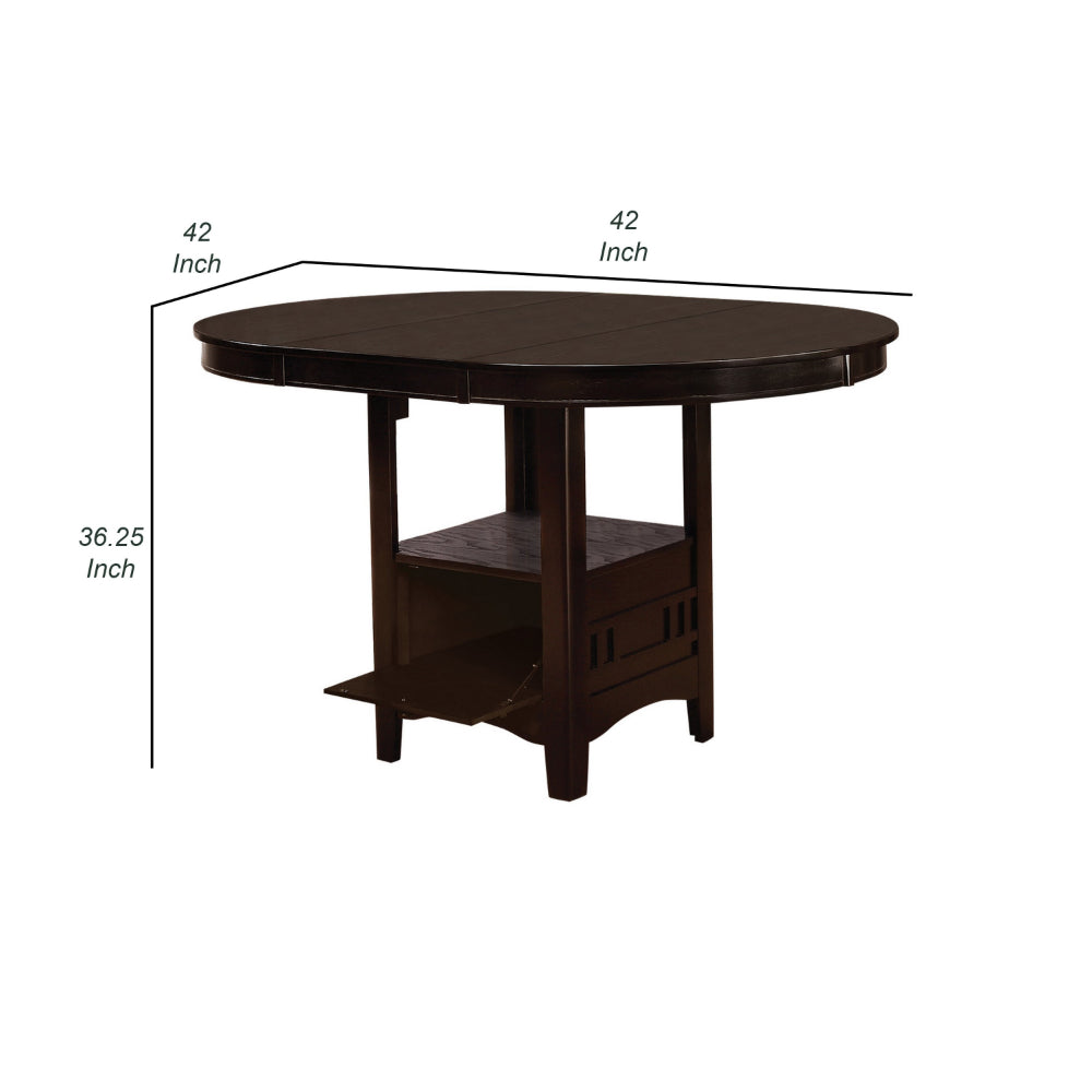 60 Inch Counter Height Table with Storage, Open Shelf, 6 Seater, Brown