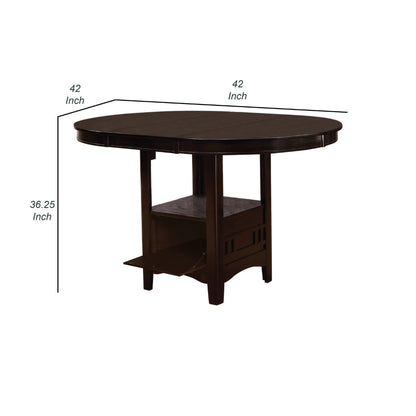 60 Inch Counter Height Table with Storage, Open Shelf, 6 Seater, Brown