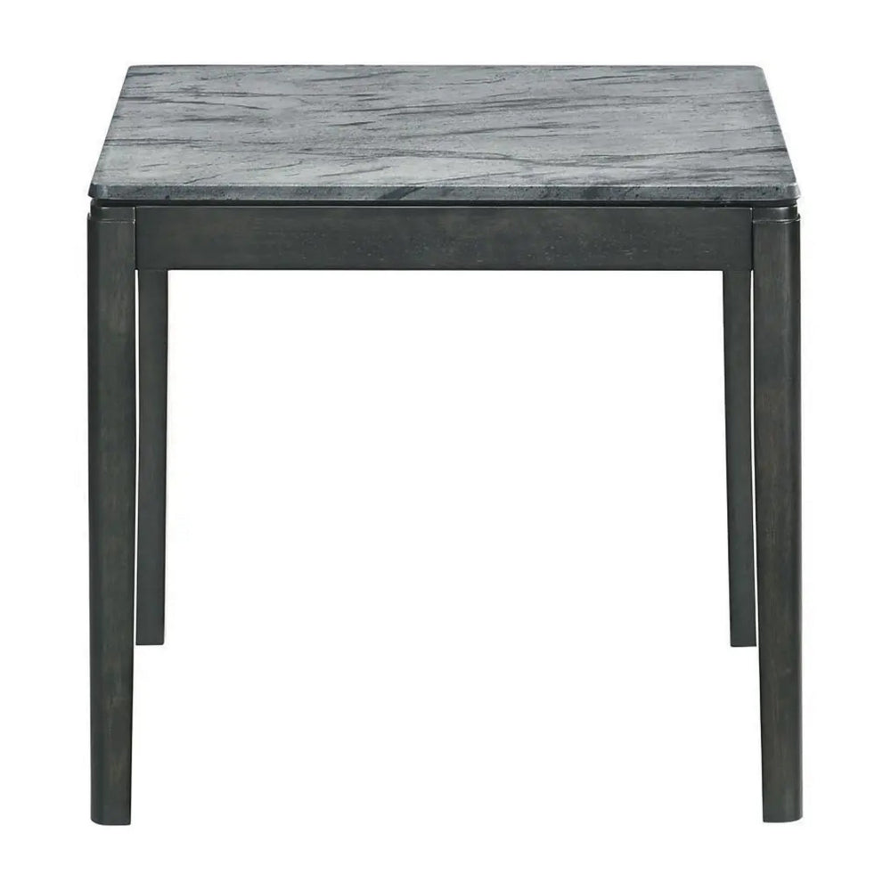 Kyo 24 Inch End Table, Gray Faux Marble Top, Sandy Texturing, Black Legs