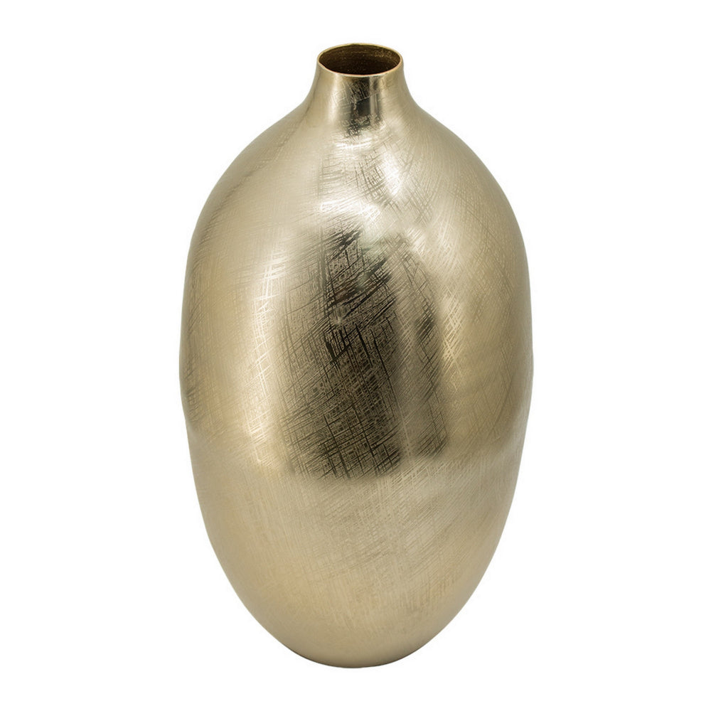 Pansy 19 Inch Modern Vase, Metal, Tall Curved Bottleneck Shape, Gold Finish