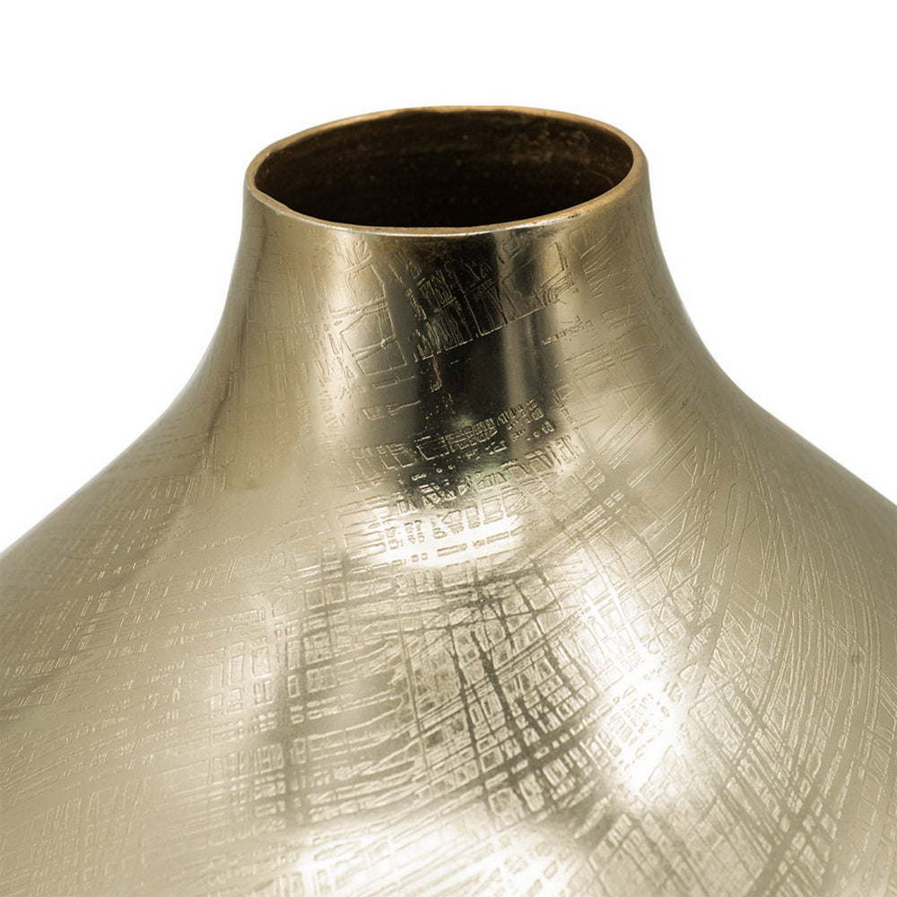 Pansy 19 Inch Modern Vase, Metal, Tall Curved Bottleneck Shape, Gold Finish
