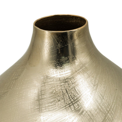 Pansy 19 Inch Modern Vase, Metal, Tall Curved Bottleneck Shape, Gold Finish