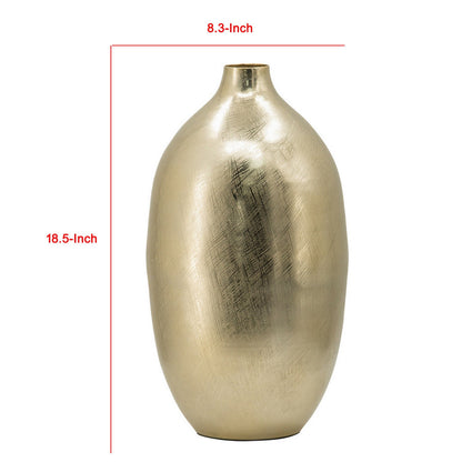 Pansy 19 Inch Modern Vase, Metal, Tall Curved Bottleneck Shape, Gold Finish