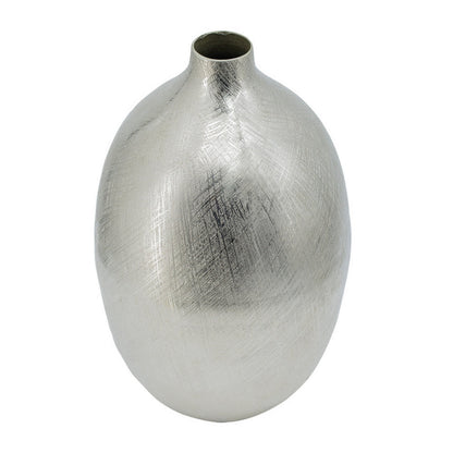 Pansy 14 Inch Modern Vase, Metal, Tall Curved Shape, Bottleneck, Silver