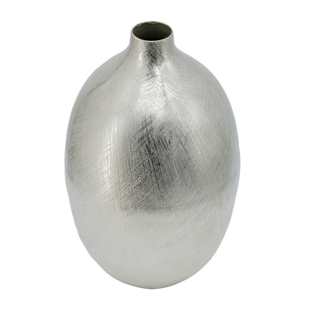 Pansy 14 Inch Modern Vase, Metal, Tall Curved Shape, Bottleneck, Silver