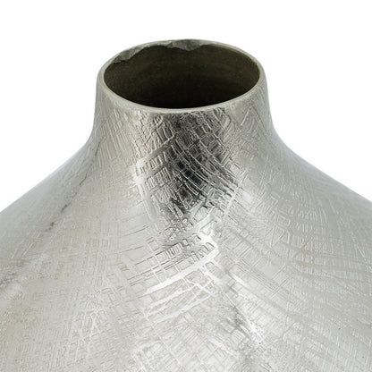 Pansy 14 Inch Modern Vase, Metal, Tall Curved Shape, Bottleneck, Silver