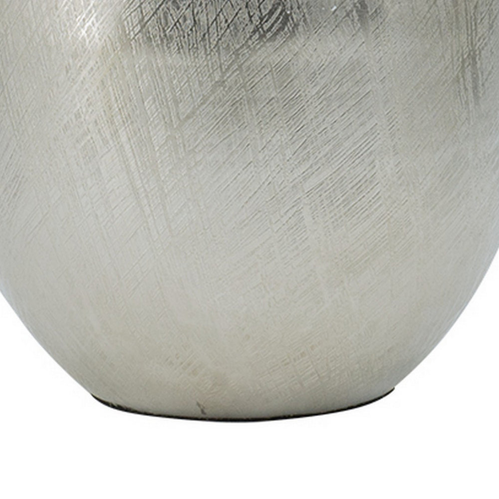Pansy 14 Inch Modern Vase, Metal, Tall Curved Shape, Bottleneck, Silver