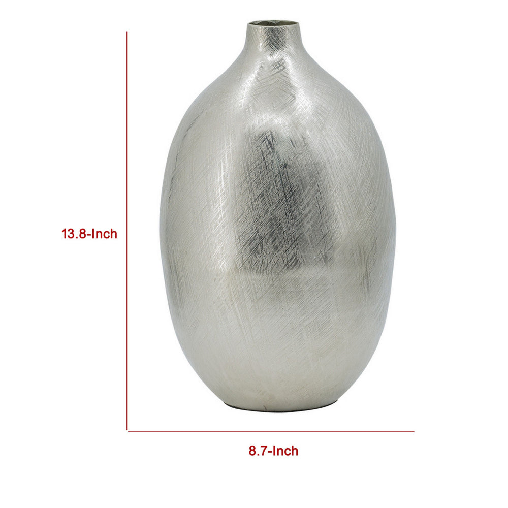Pansy 14 Inch Modern Vase, Metal, Tall Curved Shape, Bottleneck, Silver