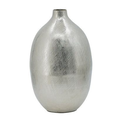 Pansy 14 Inch Modern Vase, Metal, Tall Curved Shape, Bottleneck, Silver