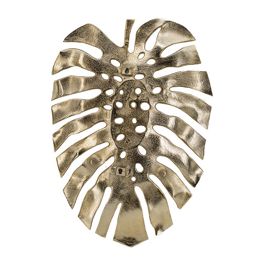 Linzo 25 Inch Metal Wall Hanging Decor, Monstera Leaf, Bright Gold Finish