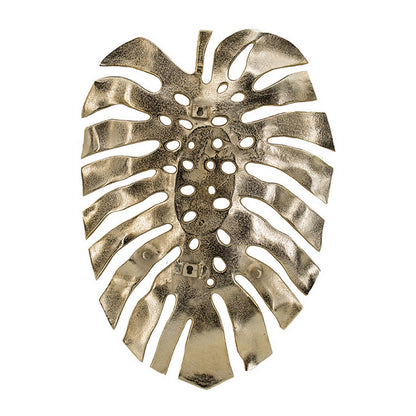 Linzo 25 Inch Metal Wall Hanging Decor, Monstera Leaf, Bright Gold Finish