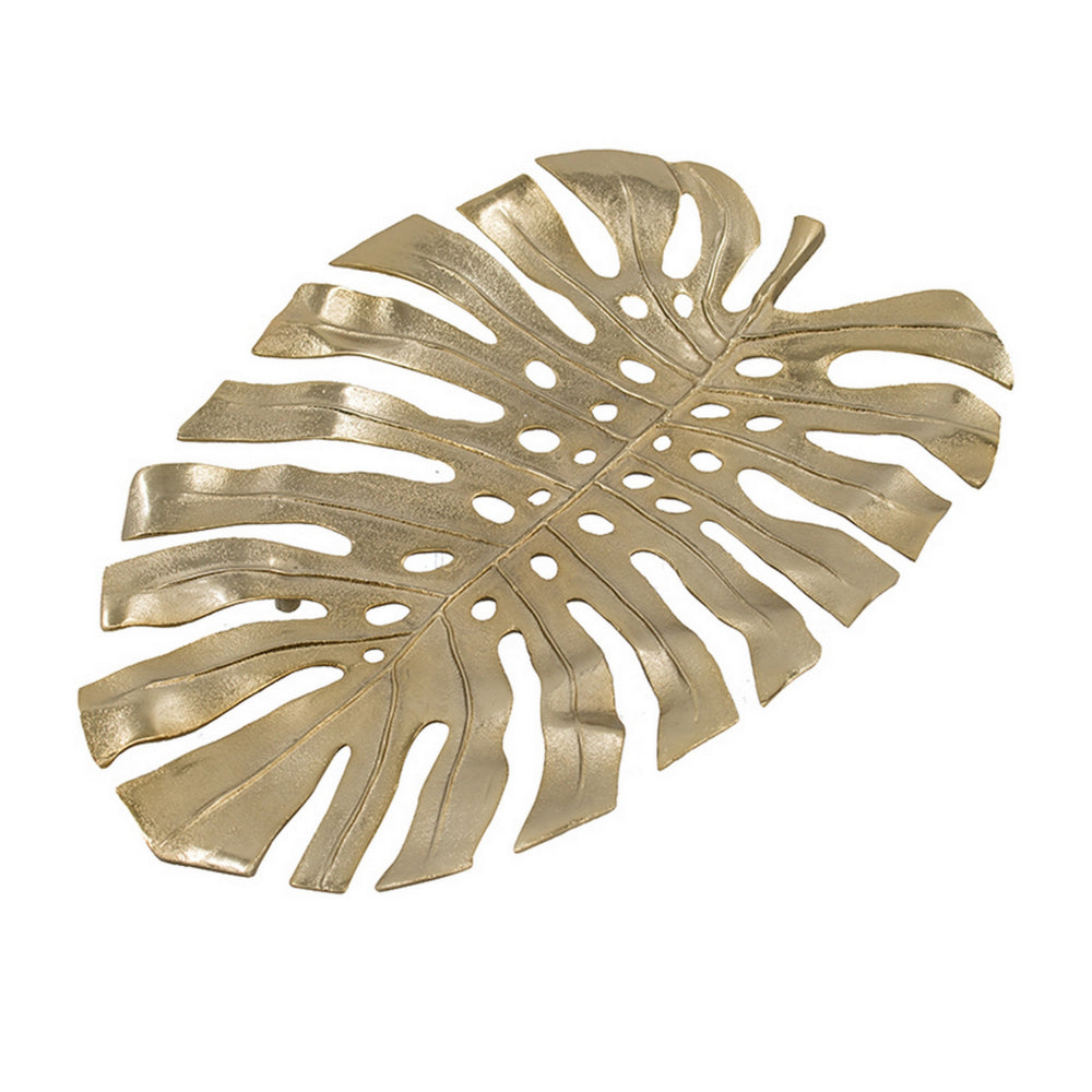 Linzo 25 Inch Metal Wall Hanging Decor, Monstera Leaf, Bright Gold Finish