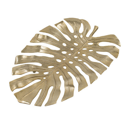 Linzo 25 Inch Metal Wall Hanging Decor, Monstera Leaf, Bright Gold Finish