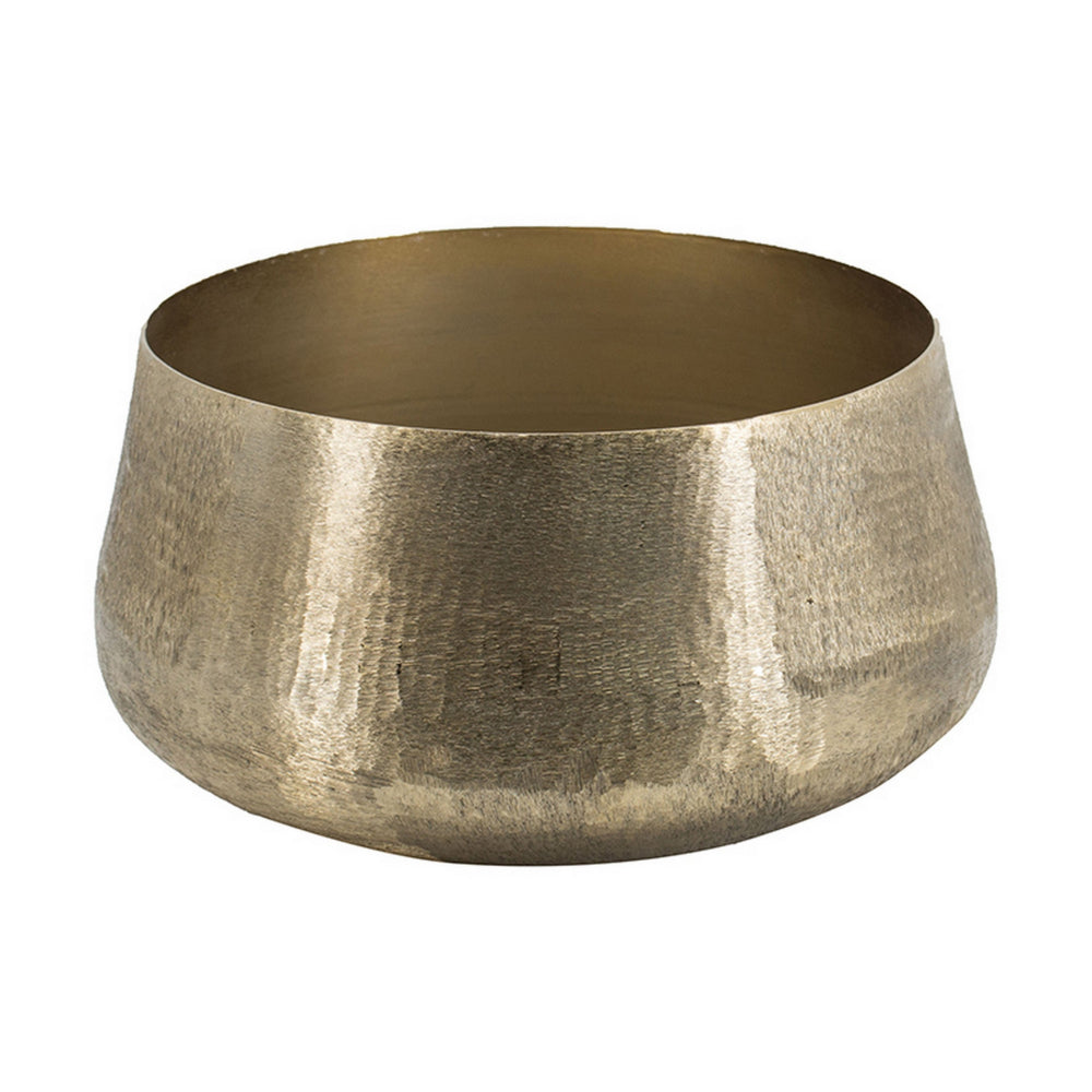 Set of 2 Metal Bowls, Seude Gold Finish, Curved Shape, Streaked Texture