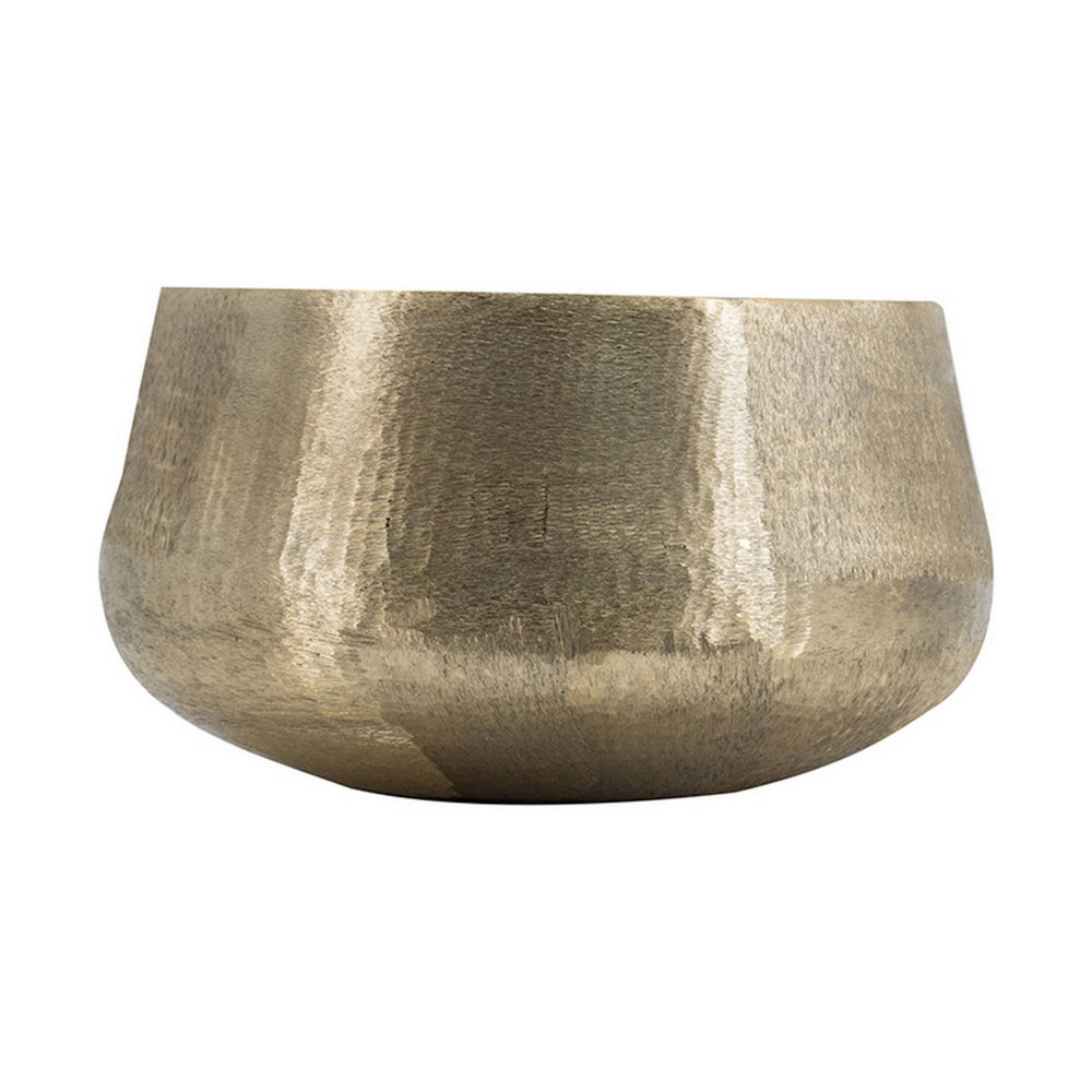 Set of 2 Metal Bowls, Seude Gold Finish, Curved Shape, Streaked Texture