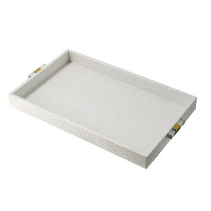 Set of 2 Decorative Trays, White MDF, Vegan Faux Leather, Snakeskin Texture