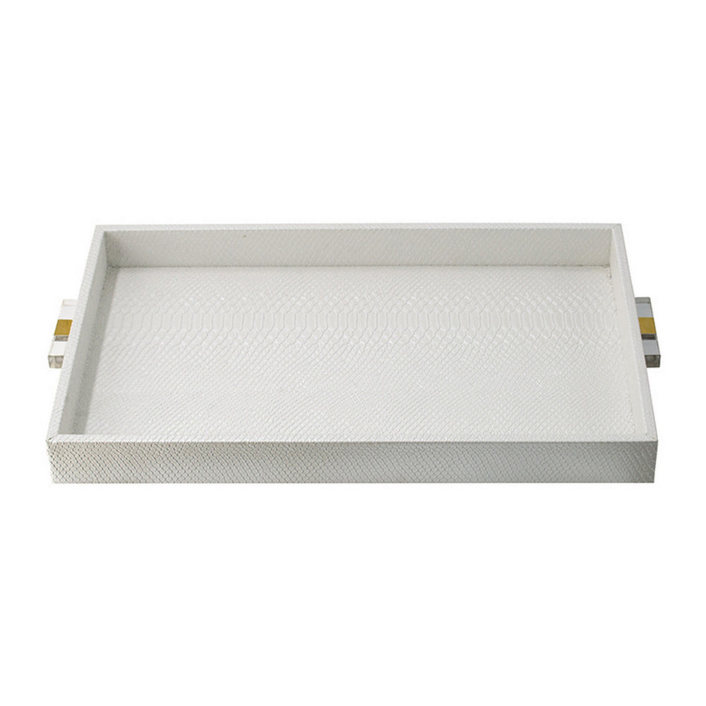 Set of 2 Decorative Trays, White MDF, Vegan Faux Leather, Snakeskin Texture