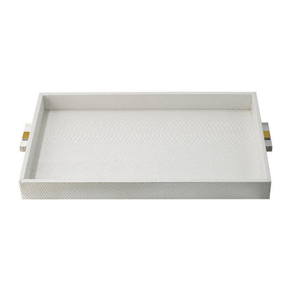 Set of 2 Decorative Trays, White MDF, Vegan Faux Leather, Snakeskin Texture