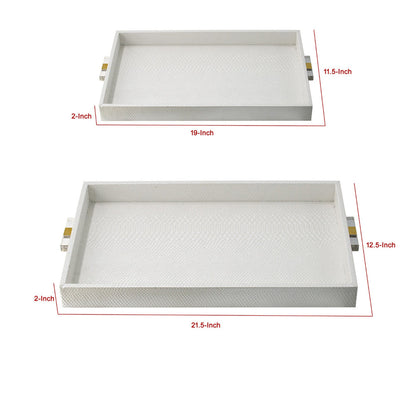 Set of 2 Decorative Trays, White MDF, Vegan Faux Leather, Snakeskin Texture