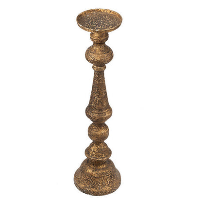 Mia 24 Inch Pillar Candle Holder, Antique Brass Metal, Turned Pedestal