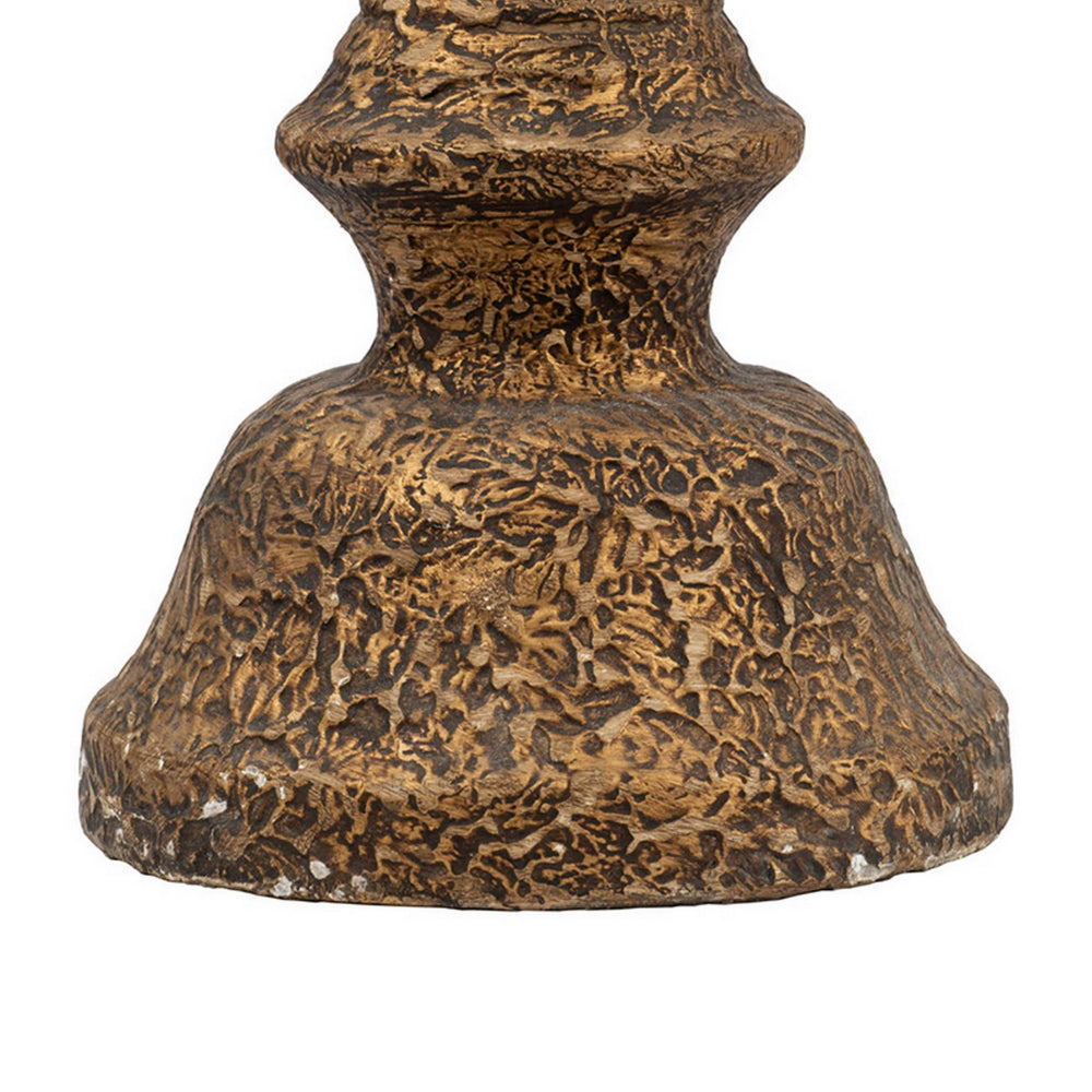 Mia 24 Inch Pillar Candle Holder, Antique Brass Metal, Turned Pedestal