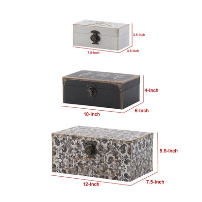 Leo Set of 3 Storage Boxes, Vegan Leather Lining, Ornate Printed Designs