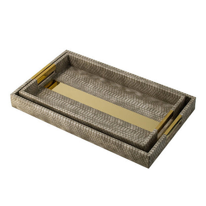 Set of 2 Textured Nesting Trays, MDF Frame, Vegan Faux Leather, Flannel