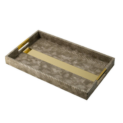 Set of 2 Textured Nesting Trays, MDF Frame, Vegan Faux Leather, Flannel
