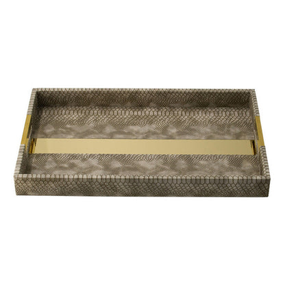 Set of 2 Textured Nesting Trays, MDF Frame, Vegan Faux Leather, Flannel