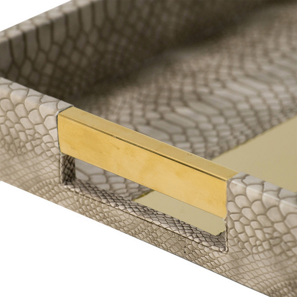 Set of 2 Textured Nesting Trays, MDF Frame, Vegan Faux Leather, Flannel