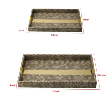 Set of 2 Textured Nesting Trays, MDF Frame, Vegan Faux Leather, Flannel