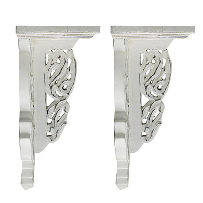 14 Inch Set of 2 Wall Decorations, Shelves, Antique White, Carved Design