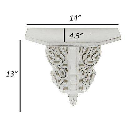 14 Inch Set of 2 Wall Decorations, Shelves, Antique White, Carved Design