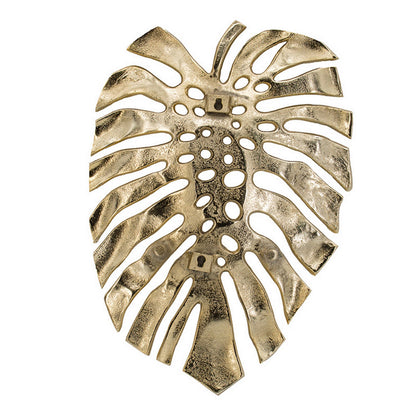 Linzo 19 Inch Aluminum Wall Hanging Bowl, Monstera Leaf, Bright Gold Finish