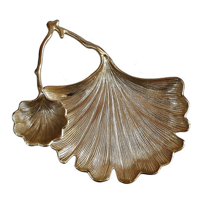 14 Inch Double Leaf Decorative Bowl, Firm Aluminum, Textured Gold Finish