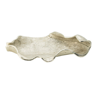 20 Inch Decorative Platter, Aluminum, Leaf Design, Bright Nickel Finish