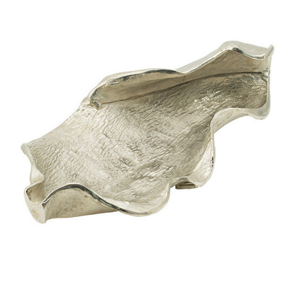 20 Inch Decorative Platter, Aluminum, Leaf Design, Bright Nickel Finish