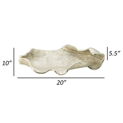 20 Inch Decorative Platter, Aluminum, Leaf Design, Bright Nickel Finish