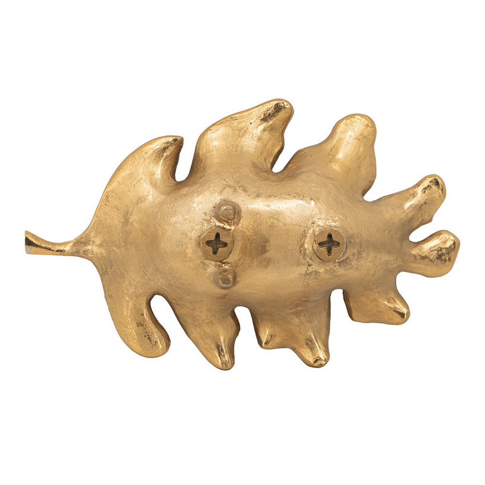 19 Inch Decorative Plate Tray, Oak Leaf Design, Gold Finished Aluminum